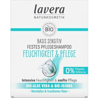 Immagine di lavera shampoo solido nutriente, base sensibile, idratante, cura, senza siliconi, cosmetico naturale certificato, esperienza di schiuma delicata per il cuoio capelluto, 1 pezzo da 50 g