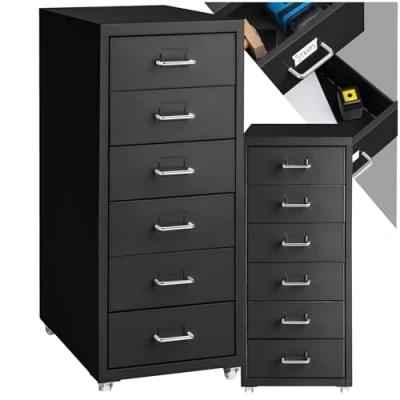 Immagine di tectake® Cassettiera A Rotelle in Metallo, Schedario Uffici, Mobiletto Ufficio 6 Cassetti, Raccoglitore Documenti, Porta Documenti Acciaio 41 X 28 69 cm Nero