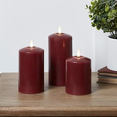Immagine di Lights4fun, Set di 3 candele TruGlow Burgundy Wax senza fiamma LED a pilastro batteria con telecomando