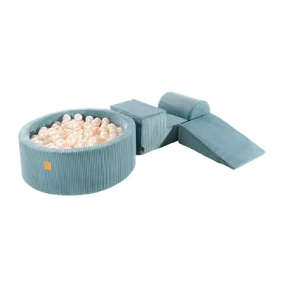 Immagine di MEOWBABY Parco Giochi in Schiuma con Piscina di Palline 90x30cm/200 per Bambini Blocchi Morbidi, Corduroy, Turchese: Bianco Perla