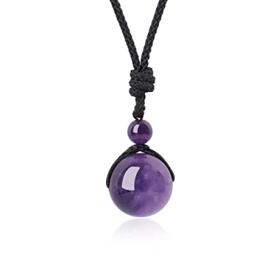 Immagine di COAI Pendente Sfera in Ametista, Collana Unisex Bilanciamento Reiki Pietre Mala con Laccio Regolabile