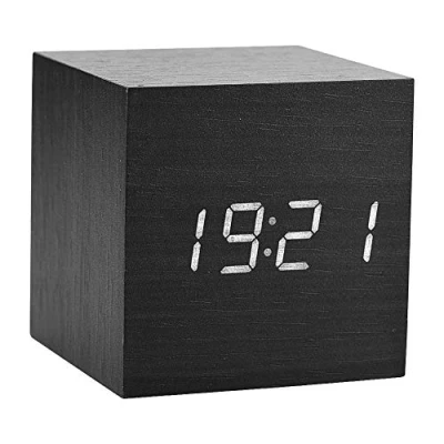 Immagine di Zerone Orologio da tavolo a LED Sveglia Mattina Digitale Cubo/Rettangolare/Triangolare Data Temperatura Display con Viaggio (Nero Cubo)