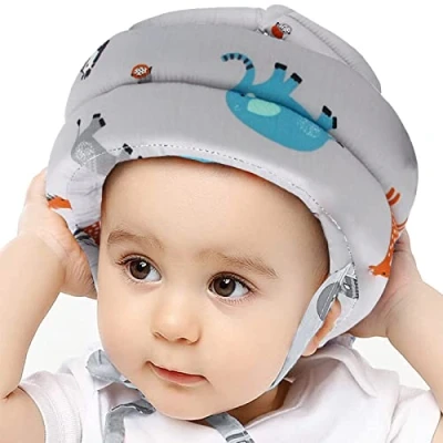 Immagine di IULONEE casco protettivo per bambino in cotone con protezione la testa, cappello bambini, regolabile (Grigio)