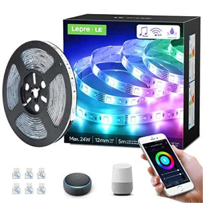Immagine di Lepro Striscia LED WIFI Alexa RGB e Bianca Dimmerabile, Strisce 5M 300 5050 SMD, Impermeabile IP65, Luci Smart Compatibile con Google Home, Nastri Flessibile per Casa