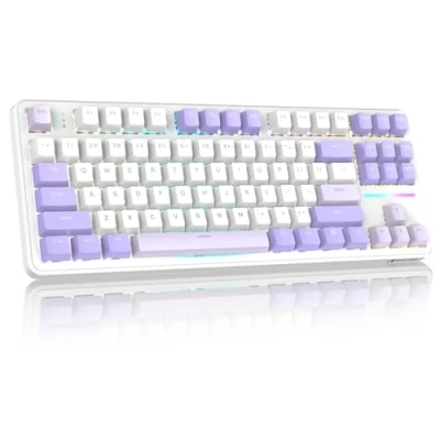 Immagine di ATTACK SHARK X87 80% Tastiera da gioco meccanica wireless,BT5.0/2.4Ghz/USB C Guarnizione hot swap,illuminazione RGB,batteria 4000mAh,interruttore lineare prelubrificato,tasti PBT per PC/MAC Viola