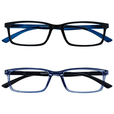 Immagine di OPULIZE See Occhiali da Lettura Filtro Set 2 Luce Blu Montatura Stretta Cerniere a Molla Migliorano il Sonno Gaming Computer Anti Riflesso Nero Trasparente Uomo Donna BB9 13 +1.50
