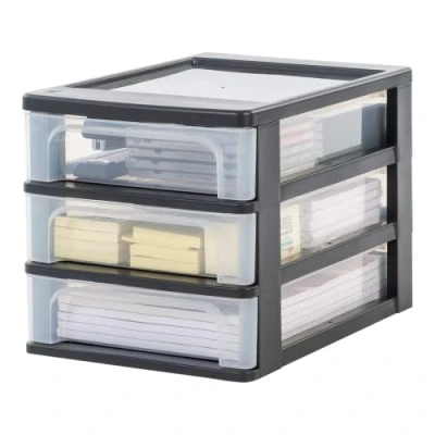 Immagine di Iris Ohyama Cassettiera in Plastica, Portaoggetti, 3 Cassetti Medi, Nero, Apertura Facile, Formato A4, Trasparente, Per Ufficio, Documenti, Forniture e Accessori, Senza BPA, OCH 2030