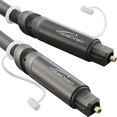 Immagine di KabelDirekt cavo TOSLINK, audio ottico con perdita di segnale dello 0% e cappuccio protettivo 5 m (Cavo digitale, S/PDIF, soundbar/amplificatore, XBO/PS, nero)