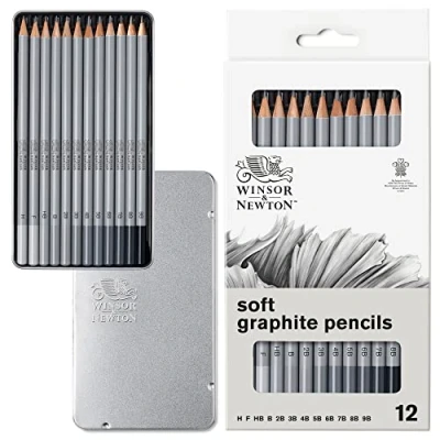 Immagine di Winsor &amp; Newton Set di matite in grafite 0490007 12 durezze H, F, HB, B, 2B, 3B, 4B, 5B, 6B, 7B, 8B e 9B