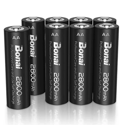 Immagine di Batterie Ricaricabili AA ad Alta Capacità 2800mAh, Bonai Pile Stilo 1,2V Ni MH (1200 cicli, Pre caricate, confezione da 8)