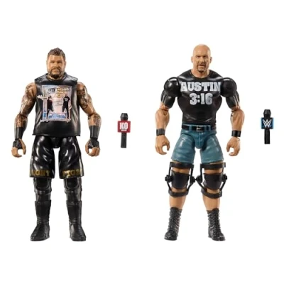 Immagine di Mattel WWE Main Event “Stone Cold Steve Austin vs Kevin Owens Series 20, set Championship Showdown da collezione con 2 personaggi e accessori inclusi, giocattolo per bambini, 6+ anni, JCV70
