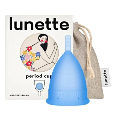 Immagine di Coppetta mestruale riutilizzabile Lunette Blu Modello 2 per flussi normali o abbondanti (EN Versione)