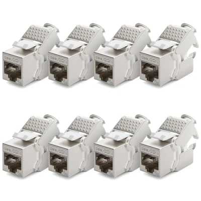 Immagine di deleyCON 8x Modulo Keystone Presa CAT 6a STP RJ45 Completamente Schermata Senza Attrezzi Grazie al Montaggio a Innesto 500Mhz 10GBit/s