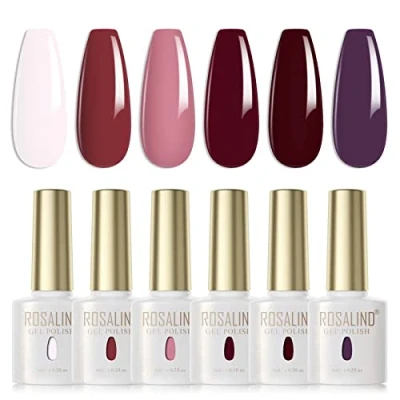 Immagine di ROSALIND Smalto Semipermanente Rosa Chiaro Rosso Marrone Viola Scuro 6 Colori Smalti Semipermanenti UV LED Per Unghie Soak Off Gel Polish