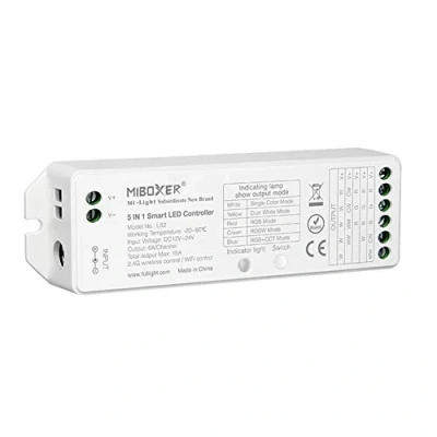 Immagine di strisce LED LGIDTECH LS2 Miboxer Controller wireless 5 in 1 da 2,4 GHz, compatibile con monocolore, RGB, RGBW, WW + CW, RGB CCT, telecomando a 8 zone e hub venduti separatamente