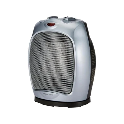 Immagine di Amazon Basics Termoventilatore oscillante in ceramica da 1500 Watt con termostato regolabile Argento
