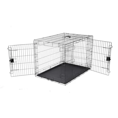 Immagine di Amazon Basics Gabbia per cani in metallo, Pieghevole,Rimovibile, con vassoio di base e doppio sportello, Nero, 106.7 x 71.1 76.2 cm