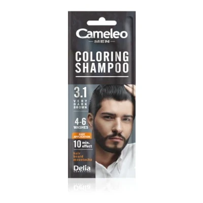 Immagine di Cameleo Men Shampoo Colorante Castano Molto Scuro Capelli, Barba, Baffi Rinfresca Dura da 4 a 6 Lavaggi Applicazione facile e veloce Estratto di Noce 15 ml