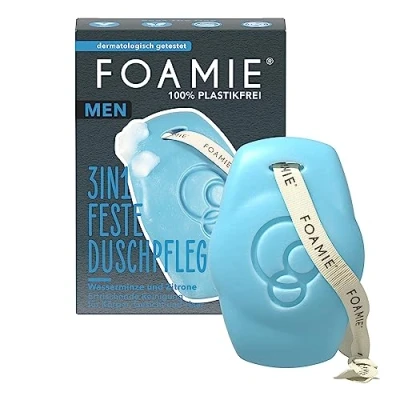 Immagine di Foamie Gel doccia e shampoo solido per uomo con menta limone, 3 in 1, pulizia del viso, fragranza rinfrescante solida la cura della pelle dei capelli, 90 g