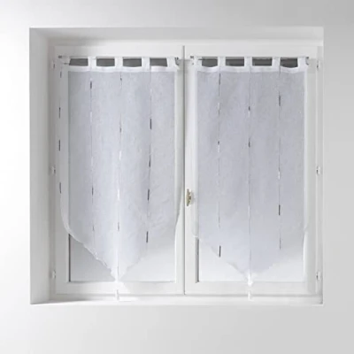Immagine di Douceur d&#039;Intérieur Coppia di tende, con pompon e passanti, 45 x 120 cm, velate, sabbiate, fili ciniglia, colore: Grigio