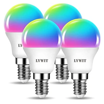 Immagine di LVWIT Lampadina LED Smart Wifi con Attacco E14,5W Equivalenti a 40W,470Lm,Compatibile Alexa, Echo and Google Assistant,RGB Intelligente Dimmerabile,Controllo Distanza da App,Pacco 4 Pezzi