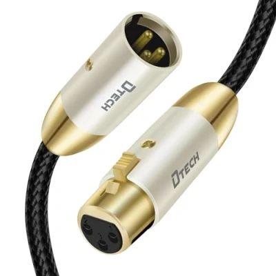 Immagine di DTECH Cavo audio simmetrico da XLR a (maschio femmina) per sistemi di altoparlanti microfono, connettori placcati in oro standard 3 poli (1,0 m)