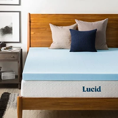 Immagine di LUCID Materasso in Memory Foam infuso Gel da 3 Pollici, Blu, Una Piazza e Mezza, Completo
