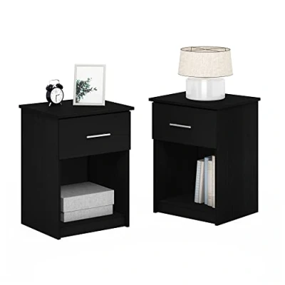 Immagine di Furinno Tidur Comodino con Maniglia Un Cassetto, Legno ingegnerizzato, Americano, Set di 2, 2 unità