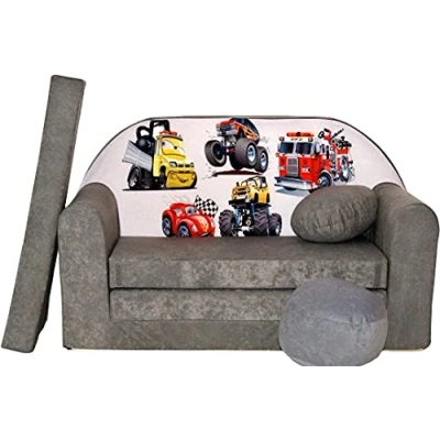 Immagine di Pro Cosmo Divano letto pieghevole per bambini Con funzione Perfetto giocare e dormire materasso, cuscino pouf sfoderabili 98x168x59 cm A14 Grigio Camion