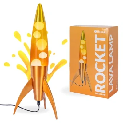 Immagine di Fisura Lampada lava arancione “rocket. Base metallizzata e bottiglia sfumata arancione. Stile rétro con lampadina di ricambio. 20 cm x 45 cm.