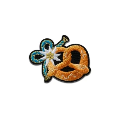 Immagine di Brezel con edelweiss Toppe Termoadesive Patch Toppa Ricamate, Misura: 3,3 x 4,3 cm