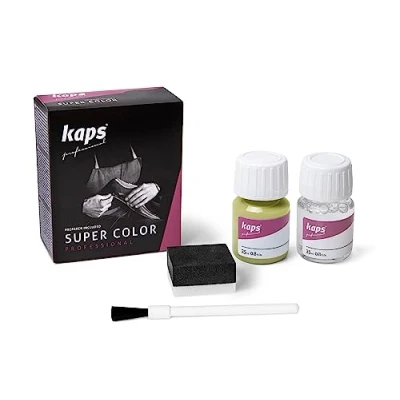 Immagine di Kaps Tinta Super Color + Preparatore (25 ml ognuno), Colorante Professionale per Pelle Naturale, Tela, Ecopelle, Nutre e Ripara le Scarpe in (173 Verde Pallido)