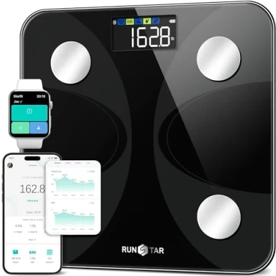 Immagine di Bilancia Pesapersone e Percentuale Grasso, RunSTAR Smart Digitale Precisa con Ampio Display, Idonea FSA HAS, Analizzatore di 13 Dati Composizione Corporea, Sync App
