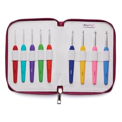 Immagine di Set di Ferri da Uncinetto KnitPro Waves con Manici Morbidi, Ganci in Alluminio e Custodia Rosa (2.0, 2.5, 3.0, 3.5, 4.0, 4.5, 5.0, 5.5 6.0 mm)