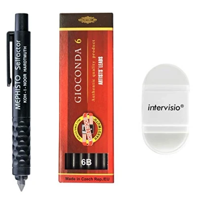 Immagine di intervisio Koh I Noor 5301 Portamine Meccanico 5.6 mm Moderno in Plastica con Mina Grafite Set 4865 6B e Gomma intercambiabile per Scuola, Ufficio, Scrittori Artisti
