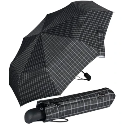 Immagine di iX brella first class Edition elegante ombrello tascabile On Automatico grande e stabile resistente alle tempeste, Quadretti neri, 95 cm