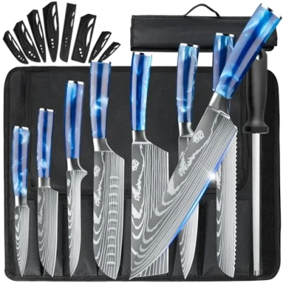 Immagine di MDHAND Set Coltelli da Cucina, Cucina Professionali 8 pezzi con Borsa a Rotolo, di in Acciaio Inox ad Alto Tenore Carbonio