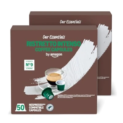 Immagine di by Amazon Ristretto Intenso Capsule di caffè compatibili con Nespresso, Tostatura intensa, 50 unità, Confezione da 2 Certificato Rainforest Alliance