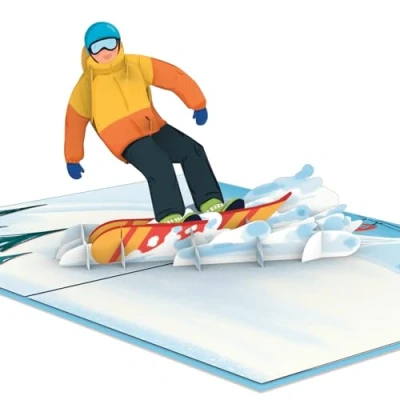 Immagine di papercrush® biglietto pop up per snowboarder buono speciale snowboard vacanze invernali, regalo in denaro vacanza sciistica o snowboard, di compleanno invernale 3D