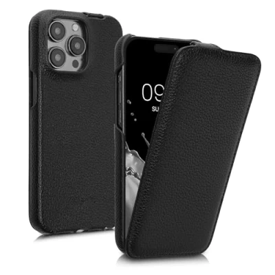 Immagine di kalibri Custodia a Flip Ultra Slim compatibile con Apple iPhone 15 Pro Pelle protettiva Case in nero