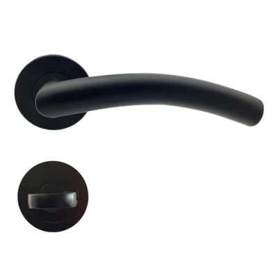 Immagine di domino PRADO R BLACK Maniglia per porta WC, set da bagno, rosetta rotonda, porte del di rosette, nero