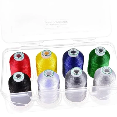 Immagine di New brothread 15 Opzioni 8 Bobine a scatto da 1000m ogni Poliestere Filo di Ricamo Macchina con scatola plastica stoccaggio per e Quilting Basic Colour