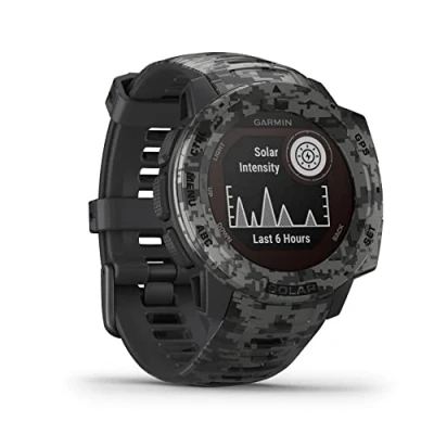 Immagine di Instinct Solar, Camo Edition, Graphite Smartwatch Gps Ultra Resistente con Ricarica Solare, Cardio, Pulseox, App Multisport