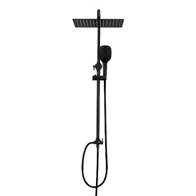 Immagine di Görbach Colonna doccia Nero Opaco in acciaio inox Set a Pioggia con soffione e doccetta (30x30cm)