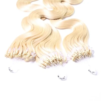 Immagine di Hair2Heart 25 x 1g Microring Loop Extension Capelli Veri 60cm Ondulato, Colore #60 boindo platino