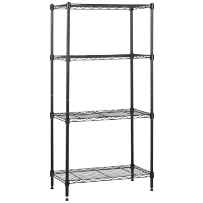 Immagine di Amazon Basics Scaffaliera a 4 ripiani stretti, altezza dei e piedini di livellamento regolabili, peso massimo 363 kg, Nero, 34 x 59 122 cm (D W H)
