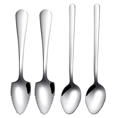 Immagine di PHIEZC Cucchiaino da Pompelmo in Acciaio Inox,Cucchiaio Pompelmo,Cucchiaio Frutta,Cucchiaio Dessert,con Bordo seghettato Adatto per Frutta e Dolci[4 Pezzi]