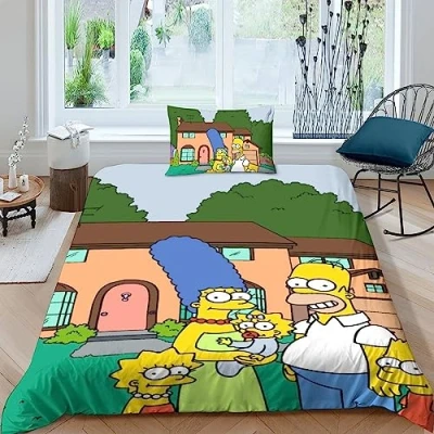 Immagine di EVMILA I Simpson 2 Pezzi 3D Stampa Digitale Copripiumino Set Con Cerniera Microfibra Morbido E Federe Di Biancheria Da Letto Per Bambini Single（135x200cm）