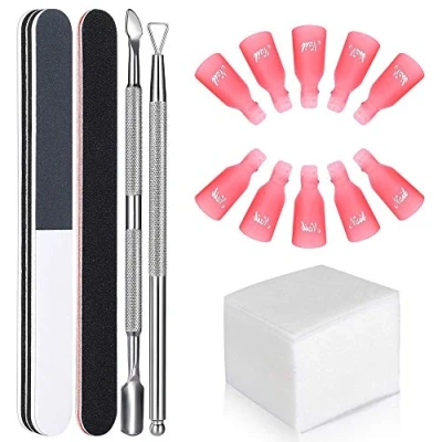Immagine di GeekerChip Strumento di rimozione delle unghie, 10 clip per 100 chiodi in cotone, 1 tagliacuticole, curetta, 2 lime unghie
