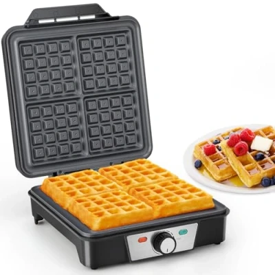 Immagine di VINATO Waffle Maker, Macchina per 4 Waffel, Calore Rapido e Stabile, Piastra con Rivestimento Antiaderente Delle Piastre Riscaldanti, Regolazione Continua Della Temperatura